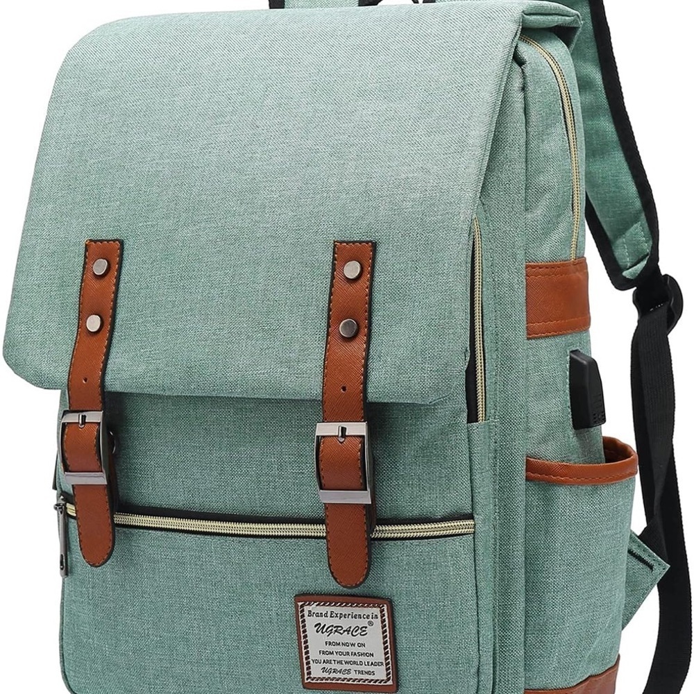 UGRACE Vintage Laptop Backpack USB Port Backpack Bag-Green (NEW)